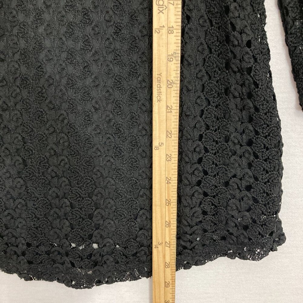 New JM Collection Black Lace Crew Neck Stretch 3/4 Sleeve Pullover Blouse Medium - Picture 6 of 11